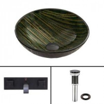 Glass Vessel Sink in Green Asteroid and Titus Wall Mount Faucet Set in Antique Rubbed Bronze