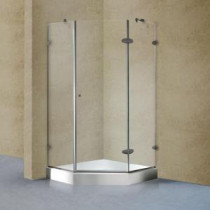 42 in. x 78 in. Frameless Neo-Angle Shower Enclosure in Brushed Nickel with Clear Glass and Base