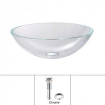 Glass Vessel Sink with Pop-Up Drain in Crystal Clear and Mounting Ring in Chrome