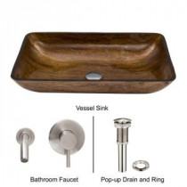 Rectangular Glass Vessel Sink in Amber Sunset with Wall-Mount Faucet Set in Brushed Nickel