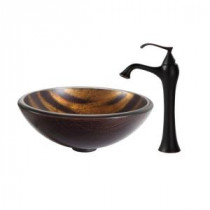 Bastet Glass Vessel Sink in Multicolor and Ventus Faucet in Oil Rubbed Bronze