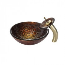 Dryad Glass Vessel Sink in Multicolor and Waterfall Faucet in Gold