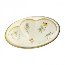 Artist Editions Cantata Self-Rimming Bathroom Sink with Prairie Flowers Design in Biscuit