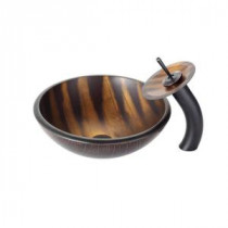 Bastet Glass Vessel Sink in Multicolor and Waterfall Faucet in Oil Rubbed Bronze