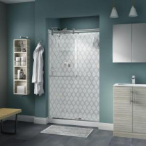 Mandara 60 in. x 71 in. Semi-Framed Contemporary Style Sliding Shower Door in Nickel with Ojo Glass