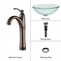 Glass Bathroom Sink in Clear with Riviera Faucet in Oil Rubbed Bronze