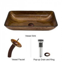 Rectangular Vessel Sink in Amber Sunset with Waterfall Faucet Set in Oil Rubbed Bronze