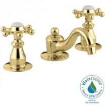 Antique 8 in. - 16 in. Widespread 2-Handle Low-Arc Bathroom Faucet in Vibrant Polished Brass with Six Prong Handles
