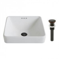 Elavo Semi-Recessed Bathroom Sink in White with Pop-Up Drain in Oil Rubbed Bronze