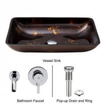 Rectangular Glass Vessel Sink in Brown/Gold Fusion with Wall-Mount Faucet Set in Chrome