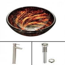 Glass Vessel Sink in Northern Lights and Shadow Faucet Set in Brushed Nickel