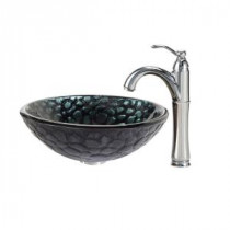 Kratos Glass Vessel Sink in Multicolor and Riviera Faucet in Chrome