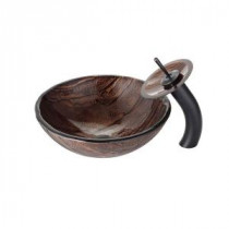 Gaia Glass Vessel Sink in Multicolor and Waterfall Faucet in Oil Rubbed Bronze