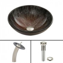 Glass Vessel Sink in Enchanted Earth with Waterfall Faucet Set in Brushed Nickel