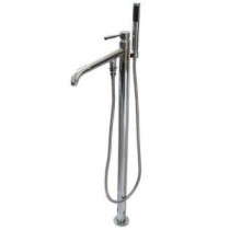 Modern 1-Handle Floor-Mount Tub Filler with Hand Shower in Chrome