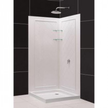 QWALL-4 32 in. x 32 in. x 76-3/4 in. Standard Fit Shower Kit in White with Shower Base and Back Wall