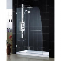 AquaLux 60 in. x 74-3/4 in. Hinged Shower Door in Chrome with Left Hand Drain Base