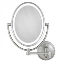 15 in. L x 9.5 in. W LED Lighted Oval Wall Mirror in Satin Nickel