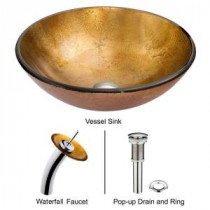 Copper Sun Vessel Sink in Browns/Gold with Waterfall Faucet in Chrome