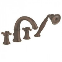 Portsmouth Cross 2-Handle Deck-Mount Roman Tub Faucet with Handshower in Oil Rubbed Bronze