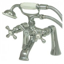 Victorian 3-Handle Deck-Mount Claw Foot Tub Faucet with Hand Shower in Chrome