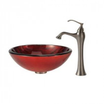 Charon Glass Vessel Sink and Ventus Faucet in Brushed Nickel