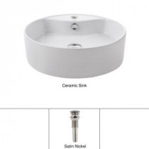 Vessel Sink in White with Pop up Drain in Satin Nickel