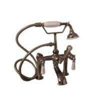 Porcelain Lever 3-Handle Claw Foot Tub Faucet with Hand Shower in Polished Nickel