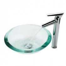 Vessel Sink in Clear Glass with Decus Faucet in Chrome
