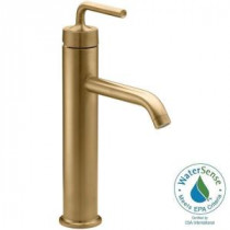 Purist Tall Single Hole Single Handle Low-Arc Bathroom Faucet with Straight Lever Handle in Vibrant Modern Brushed Gold