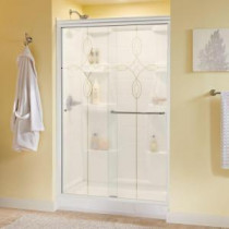 Simplicity 48 in. x 70 in. Semi-Framed Sliding Shower Door in White with Tranquility Glass and Nickel Hardware