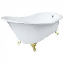 5 ft. 7 in. Grand Slipper Cast Iron Tub Less Faucet Holes in White with Ball and Claw Feet in Polished Brass