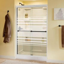 Silverton 47-3/8 in. x 70 in. Semi-Framed Sliding Shower Door in White with Transition Glass and Silverton Bronze Handle