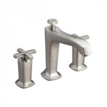Margaux Deck-Mount High-Flow Bathroom Faucet Trim Kit with Cross Handles in Vibrant Brushed Nickel (Valve Not Included)