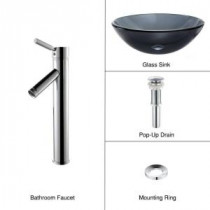 Vessel Sink in Clear Glass Black with Single Hole 1-Handle High Arc Sheven Faucet in Chrome