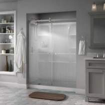 Lyndall 60 in. x 71 in. Semi-Framed Contemporary Style Sliding Shower Door in Nickel with Droplet Glass