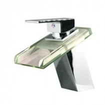 Single Hole 1-Handle LED Vessel Glass Waterfall Bathroom Faucet in Chrome