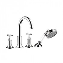 Montreux Cross 2-Handle Deck-Mount Roman Tub Faucet with Hand Shower in Chrome