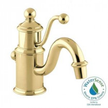 Antique Single Hole Single Handle Low-Arc Bathroom Faucet in Vibrant Polished Brass