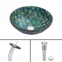 Glass Vessel Sink in Oceania and Waterfall Faucet Set in Chrome