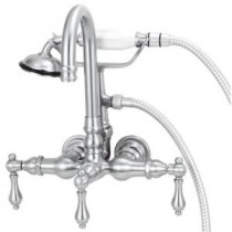 TW04 3-Handle Claw Foot Tub Faucet with Handshower in Satin Nickel
