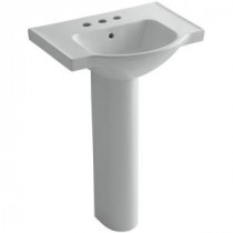 Veer Pedestal Combo Bathroom Sink in Ice Grey with 4 In. Centerset Faucet Holes