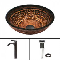 Glass Vessel Sink in Golden Greek and Linus Faucet Set in Antique Rubbed Bronze