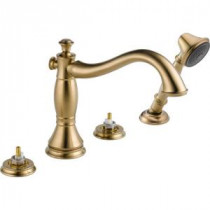 Cassidy 2-Handle Deck-Mount Roman Tub Faucet with Handshower Trim Kit in Champagne Bronze (Valve & Handles Not Included)
