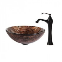 Gaia Glass Vessel Sink in Multicolor and Ventus Faucet in Oil Rubbed Bronze