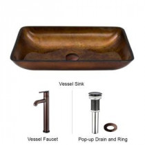 Rectangular Glass Vessel Sink in Russet Glass with Faucet Set in Oil Rubbed Bronze