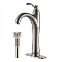 Riviera Single Hole Single-Handle High Arc Bathroom Faucet with Matching Pop Up Drain in Satin Nickel