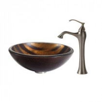 Bastet Glass Vessel Sink in Multicolor and Ventus Faucet in Brushed Nickel