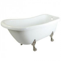 5.6 ft. Acrylic Satin Nickel Claw Foot Slipper Oval Tub with 7 in. Deck Holes in White