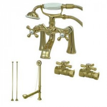 3-Handle Deck-Mount Claw Foot Tub Faucet with Hand Shower Combo Set in Polished Brass
